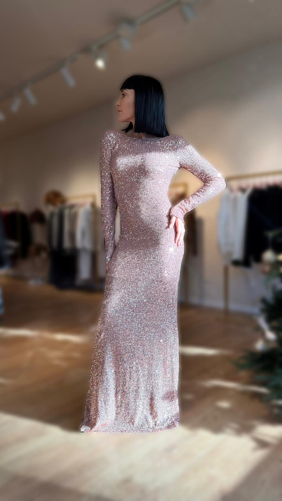 MICAELA | vestido de lentejuelas rosa y dorado