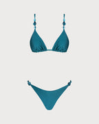 Turquoise Ruched Triangle Bikini Set
