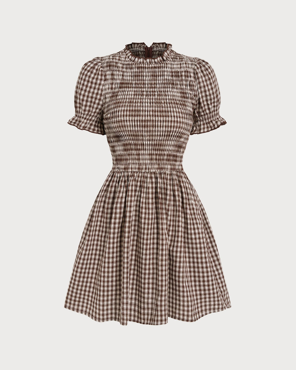 AITANA | Minivestido de manga abullonada en cuadros vichy color café