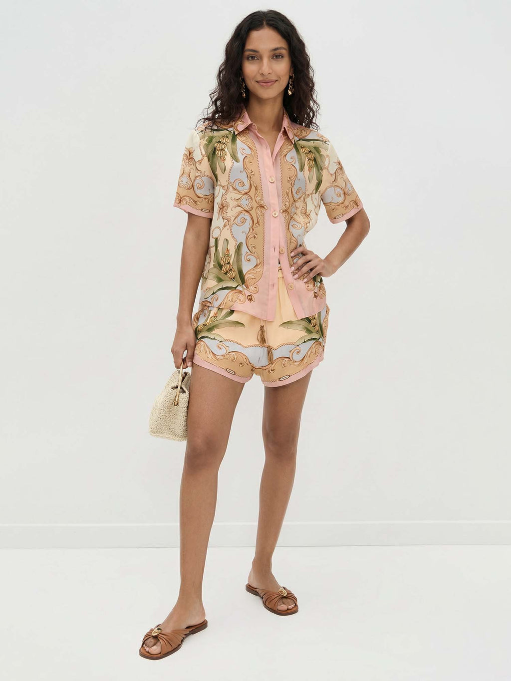 Baroque Print Relaxed Shirt & Shorts Set