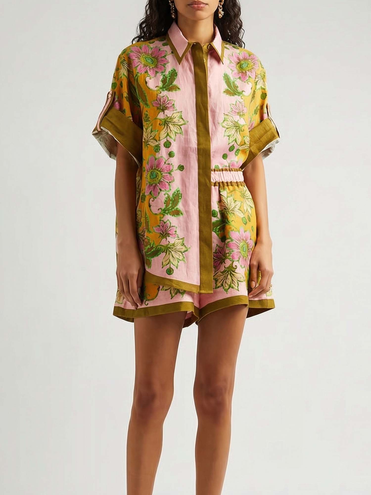 Tropical Botanical Shirt & Shorts Set