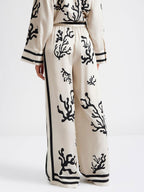 Black Coral Print Wide-Leg Pants