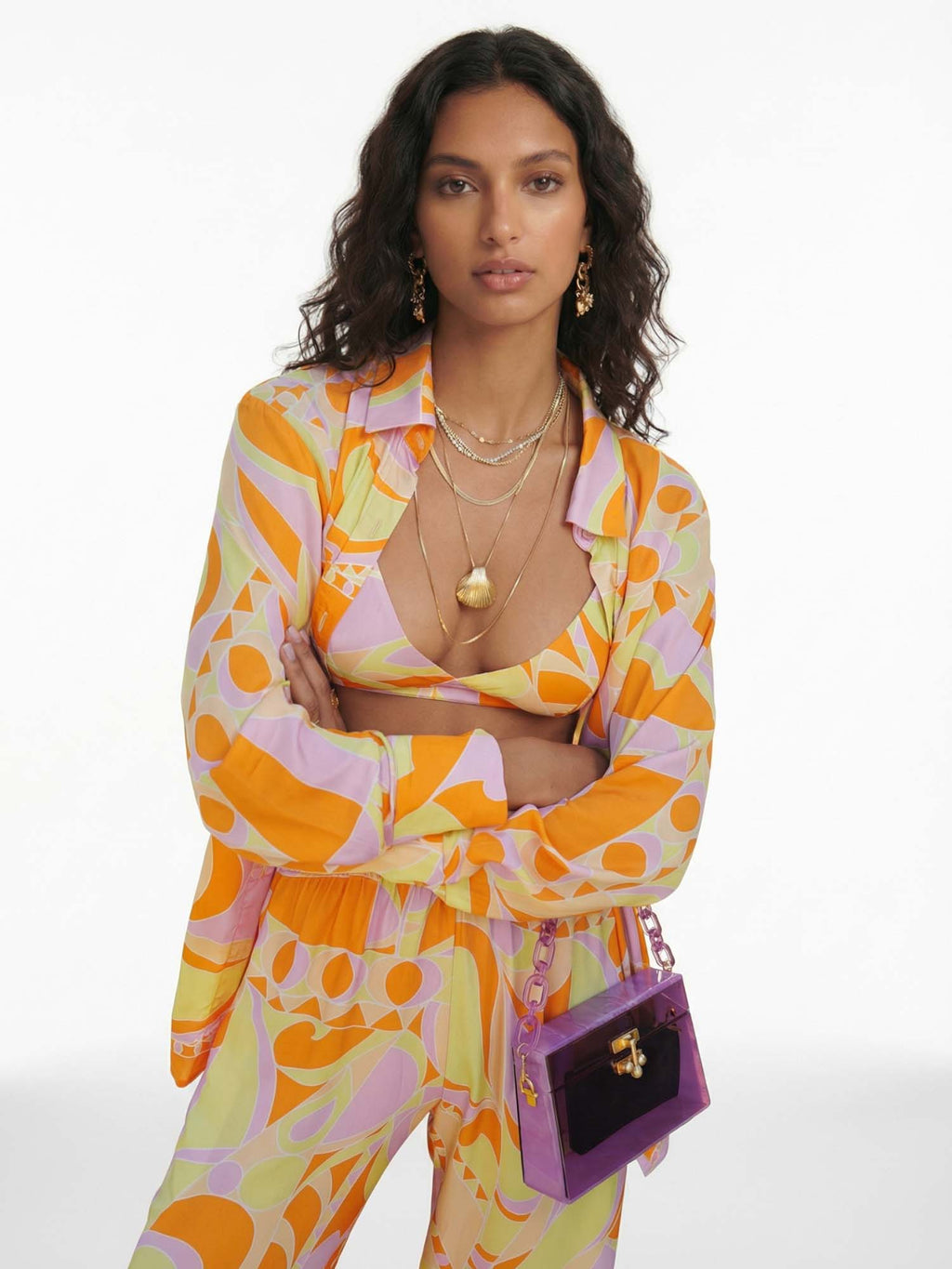 Tropical Beach Graphic Print Button-Up Shirt