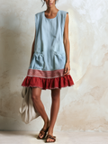 GRACIELA | Vestido túnica sin mangas con franja roja