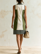CONSTANZA | Vestido camisero de lino con bloques de color y cuello