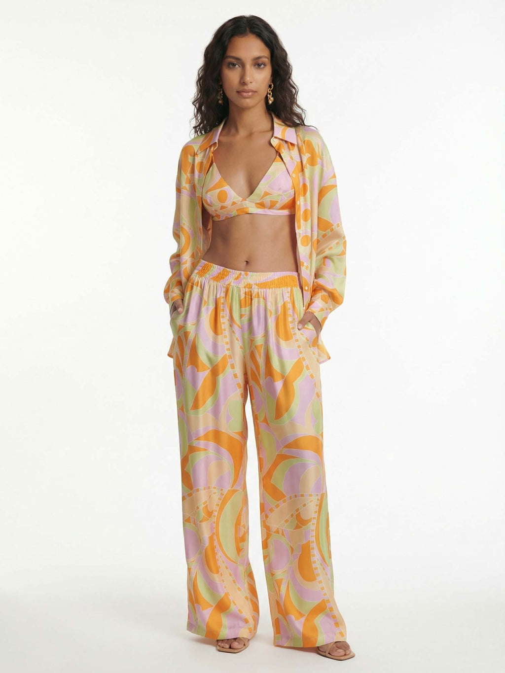 Tropical Beach Graphic Print Button-Up Shirt