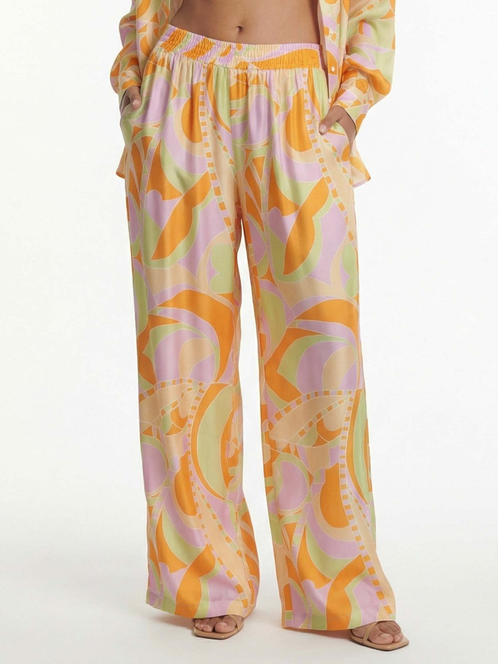 Tropical Beach Graphic Print Wide-Leg Pants