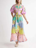 Candy Mosaic Belted Shirt Maxi Dress