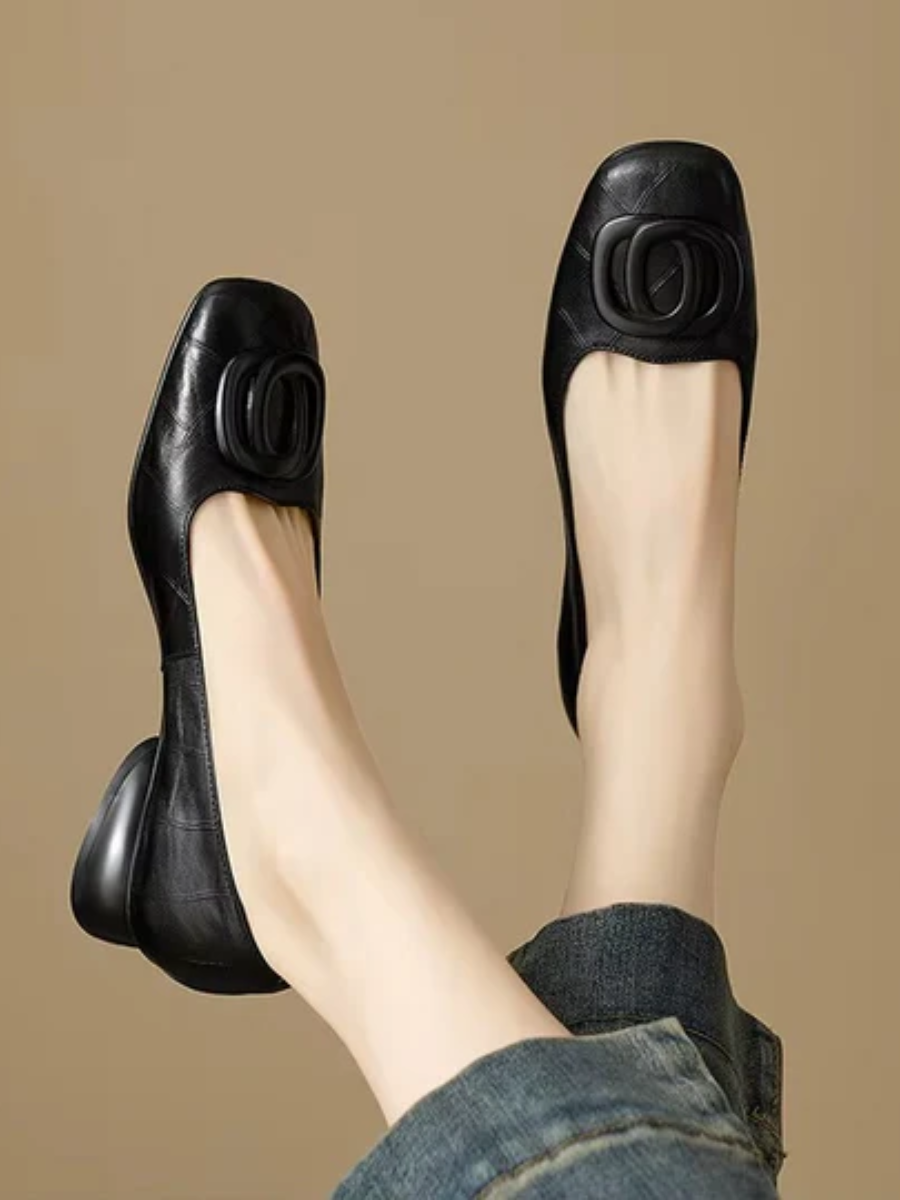 ONA | Bailarinas de piel con puntera cuadrada - Negro