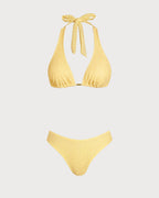 Yellow Jacquard Textured Bikini Set