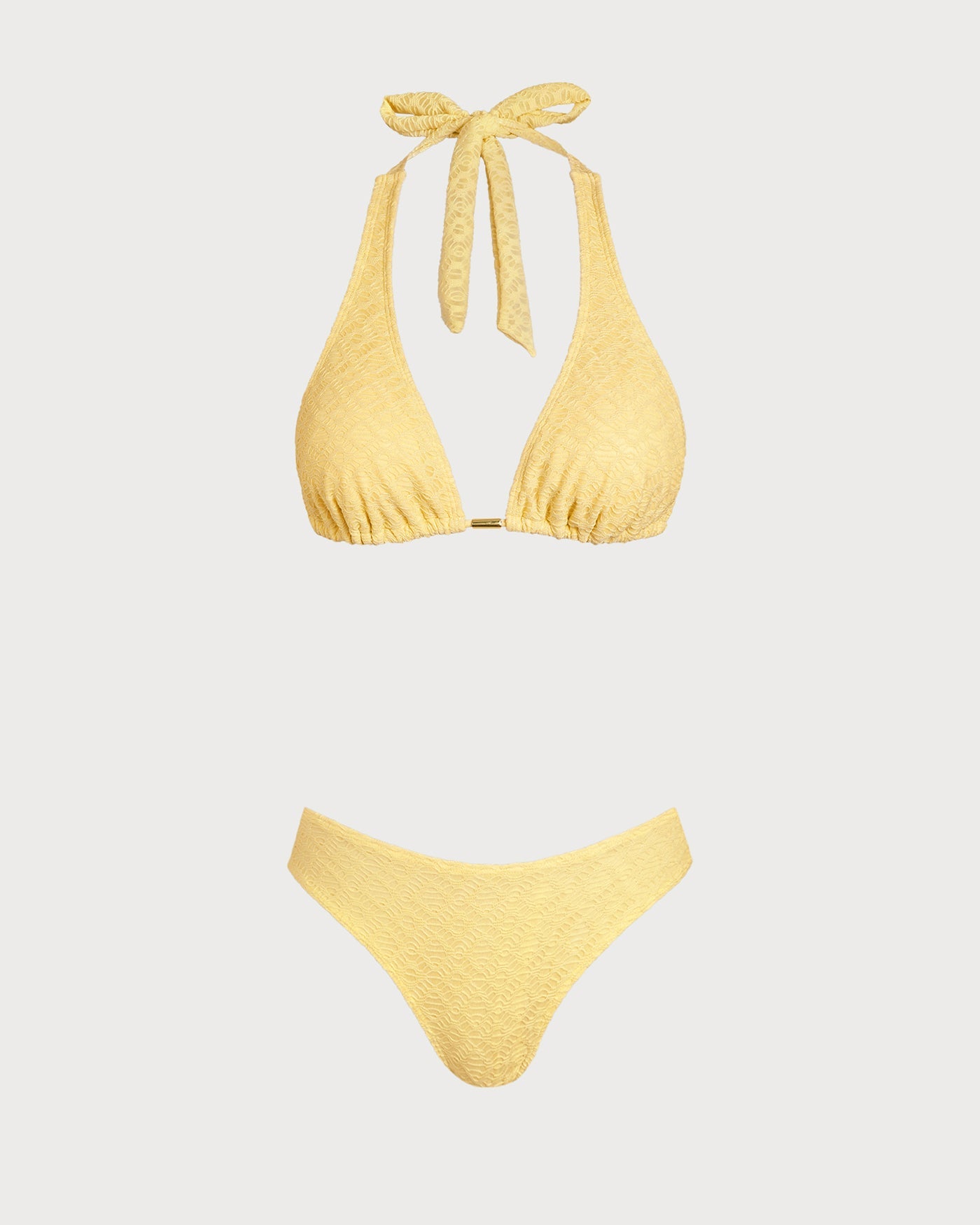 Yellow Jacquard Textured Bikini Set