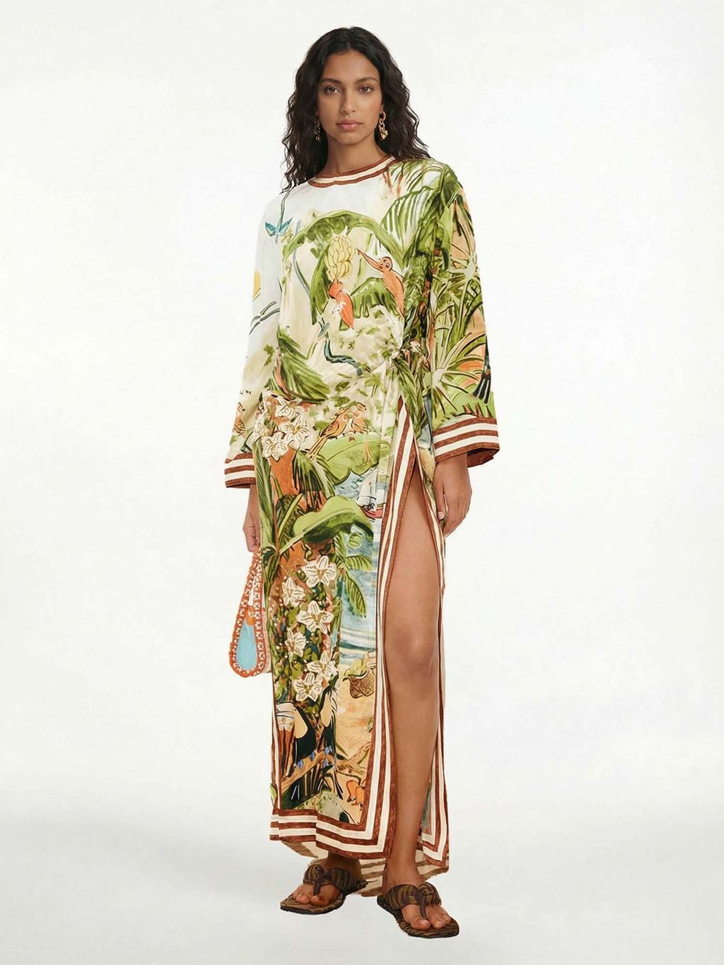 CELESTE | Vestido largo tropical con manga kimono y abertura