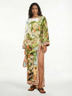 CELESTE | Vestido largo tropical con manga kimono y abertura
