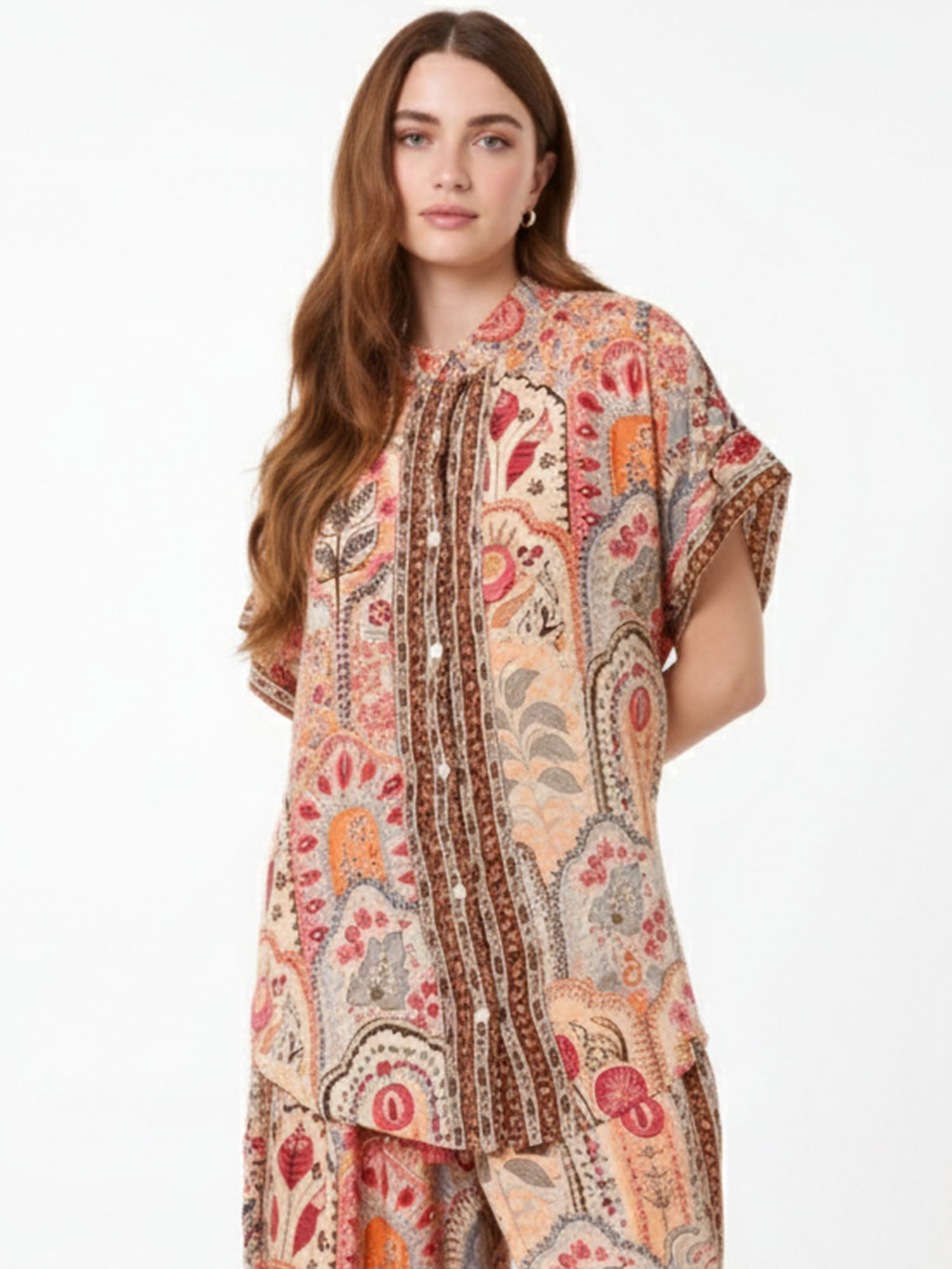 MARIELA | Camisa paisley en terracota con manga abullonada