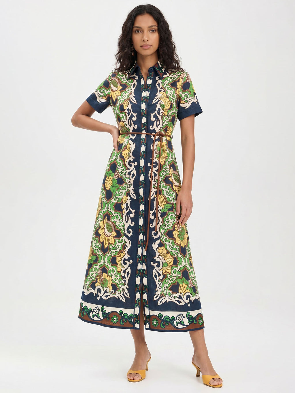 AZUCENA | Vestido con botones y cenefa botánica
