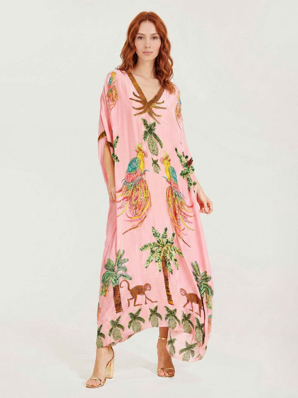 Black/Pink Parrot Print Maxi Dress
