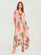 Black/Pink Parrot Print Maxi Dress
