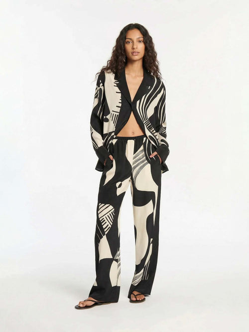 Abstract Black and White Print Button-Up Shirt