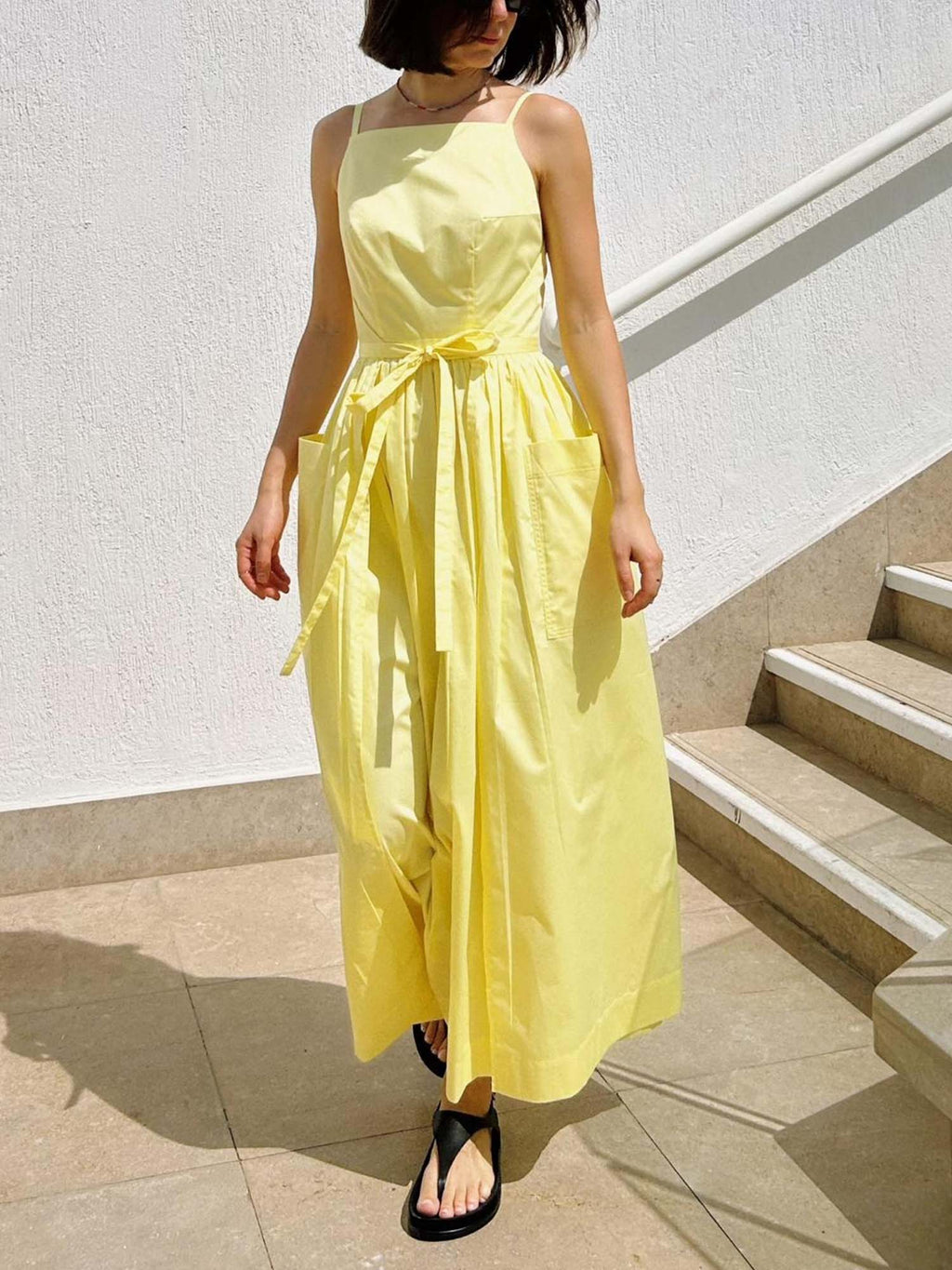 Yellow Belted Midi Dress