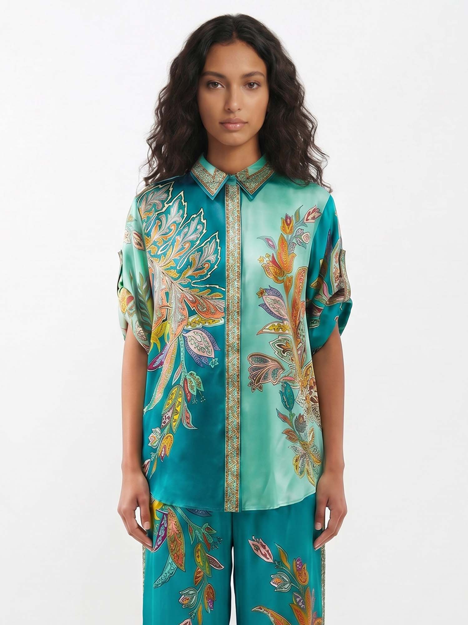Emerald Botanical Button-Up Shirt