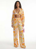 Tropical Beach Graphic Print Wide-Leg Pants