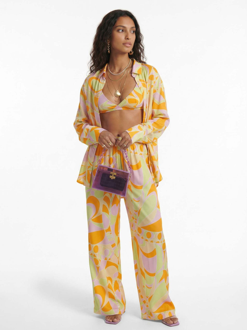 Tropical Beach Graphic Print Button-Up Shirt
