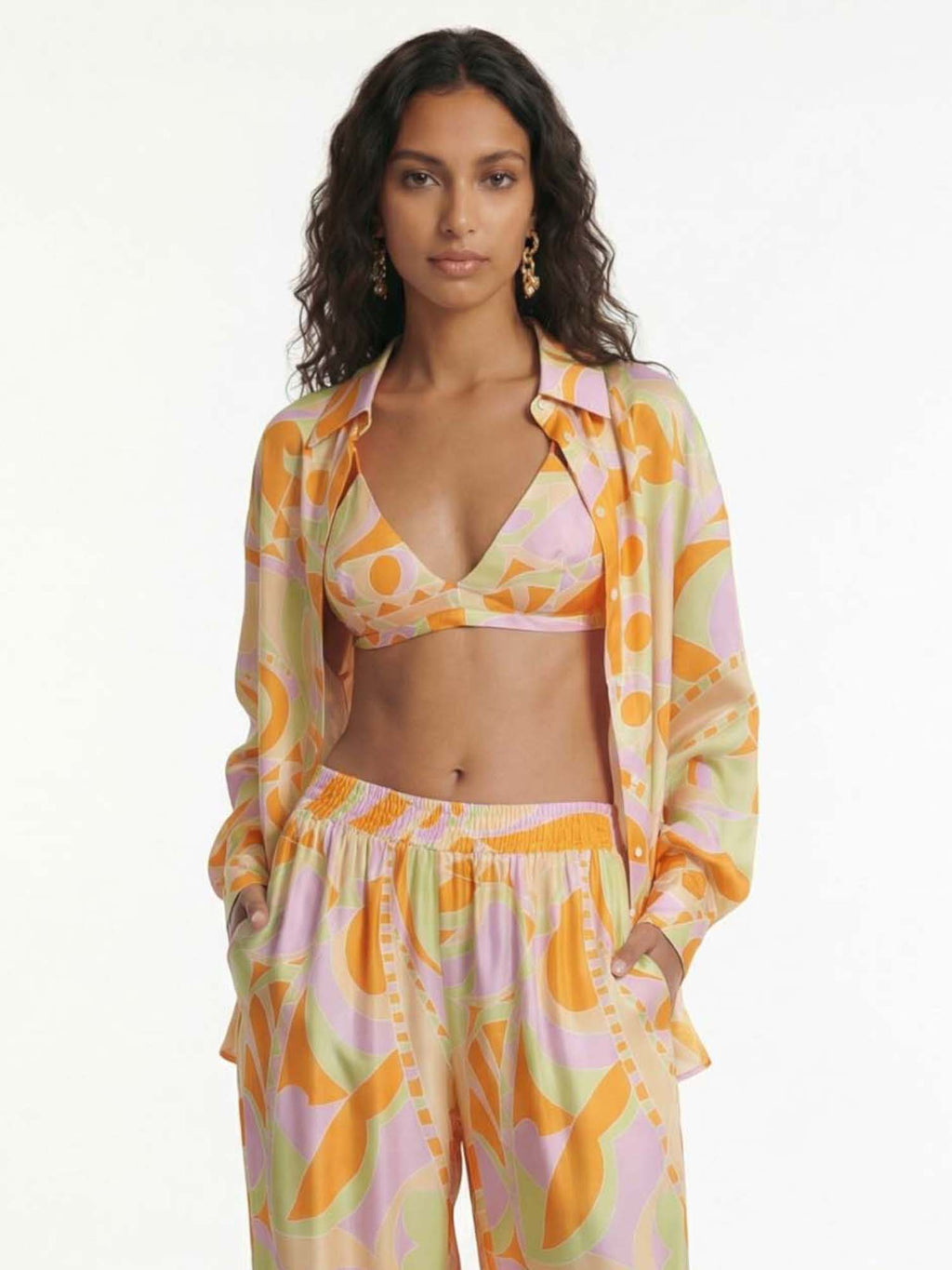 Tropical Beach Graphic Print Button-Up Shirt