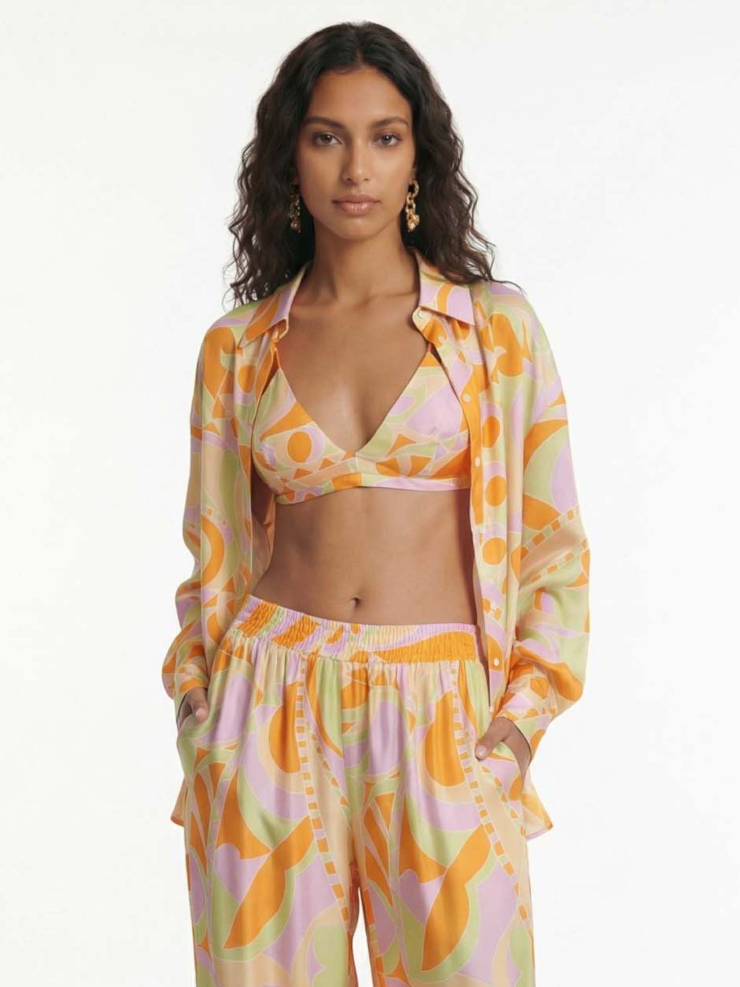 Tropical Beach Graphic Print Button-Up Shirt