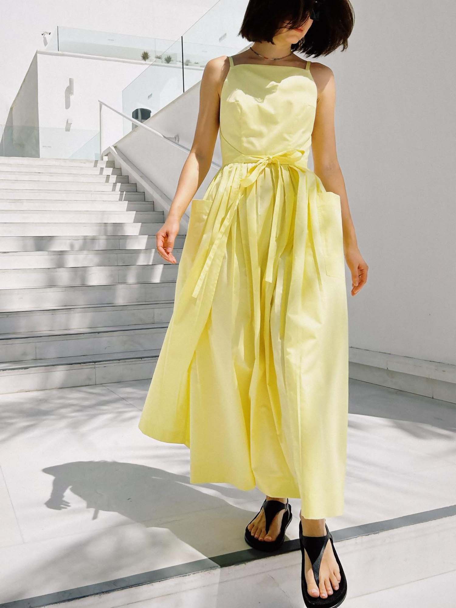 Yellow Belted Midi Dress