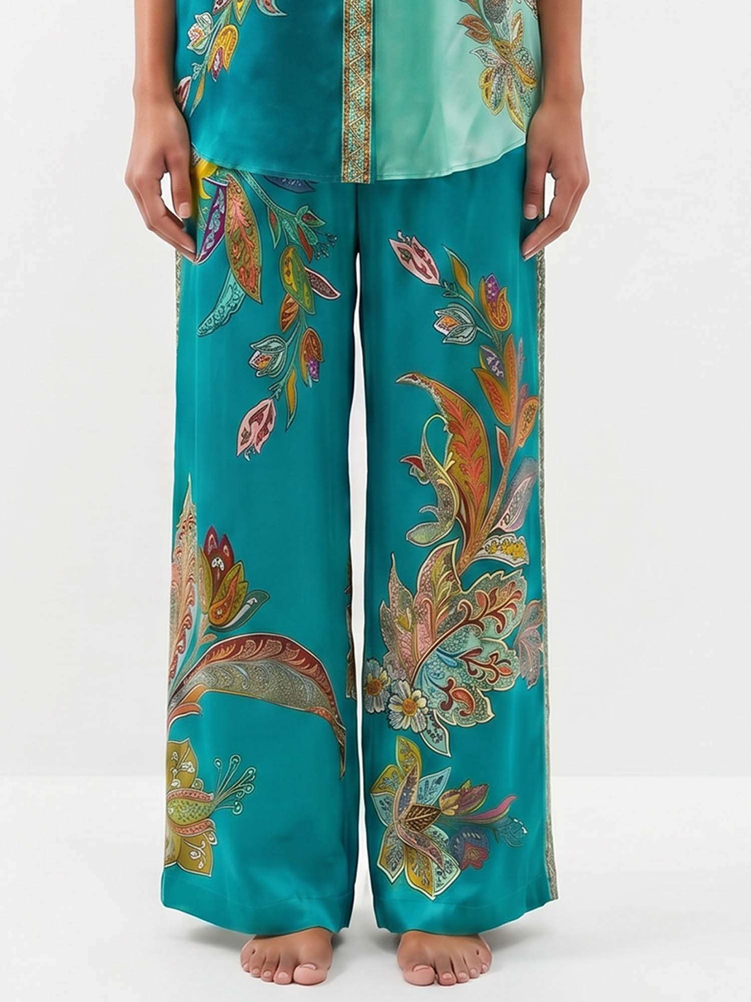Emerald Botanical Flowing Pants