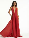 PENÉLOPE | Vestido largo halter con escote profundo