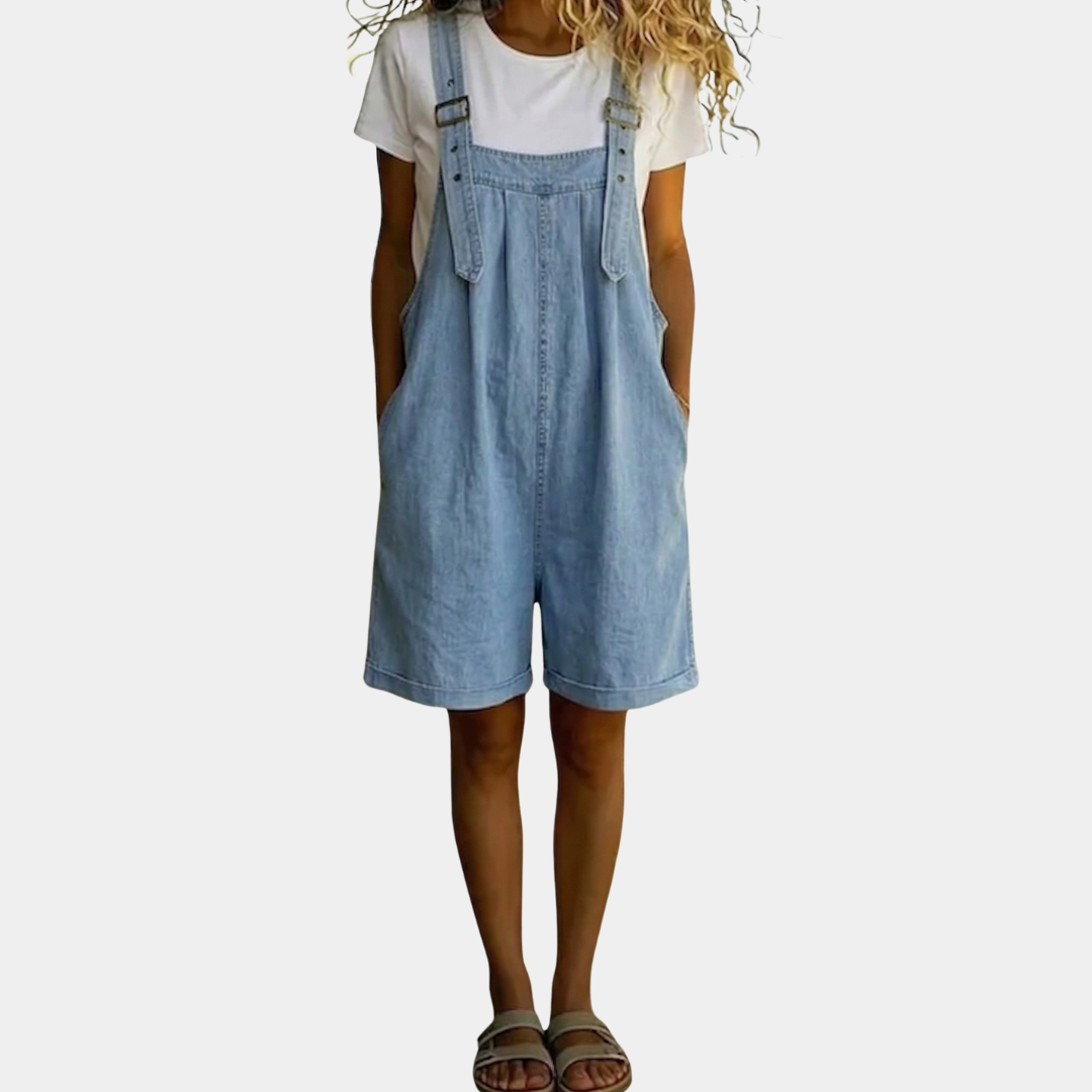 Clara | Salopette in Denim di Cotone Morbido Effetto Vintage Lavato Blu Chiaro
