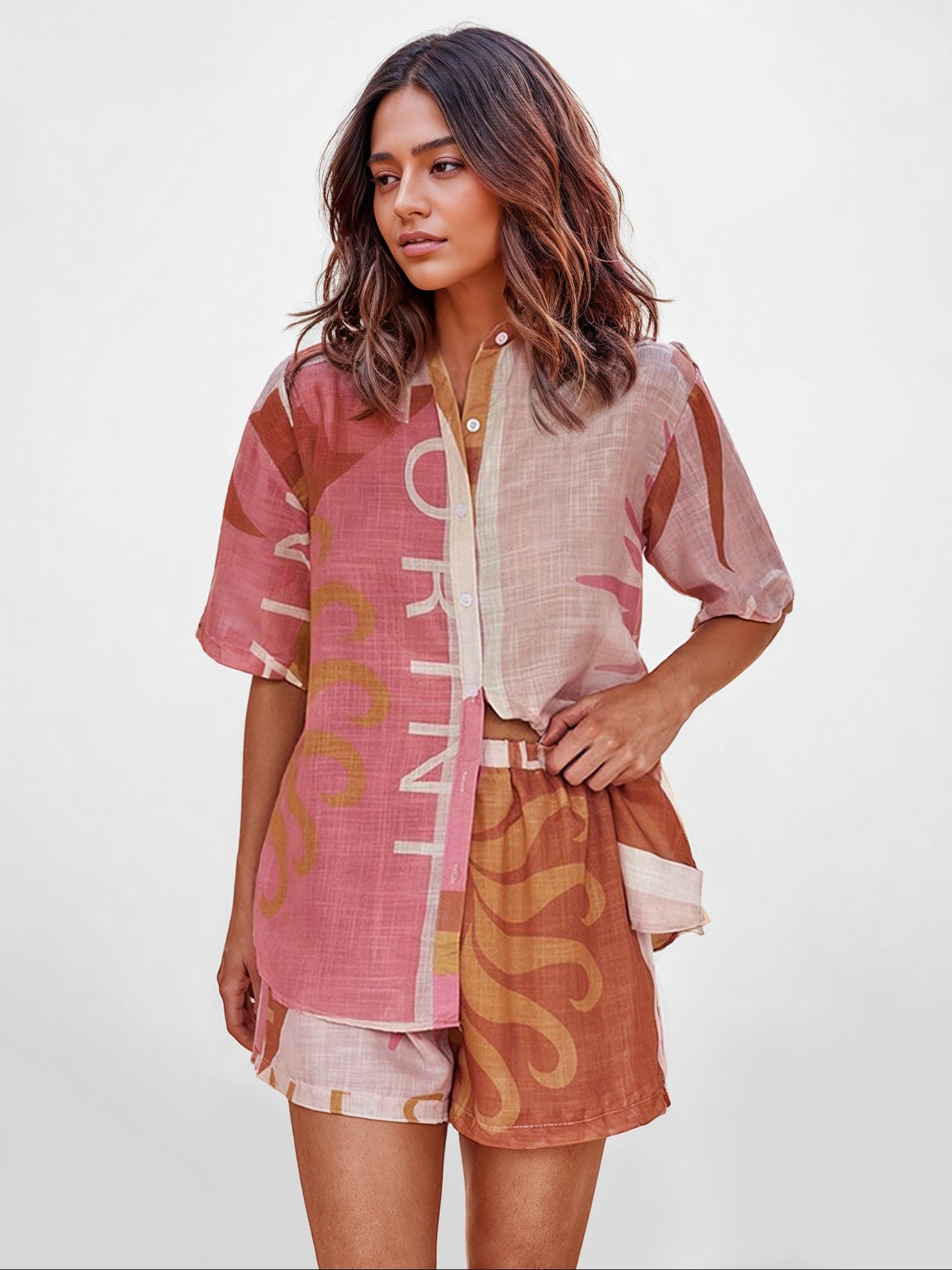 LAURA | Conjunto de camisa y short con estampado abstracto