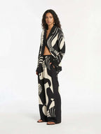 Abstract Black and White Print Button-Up Shirt