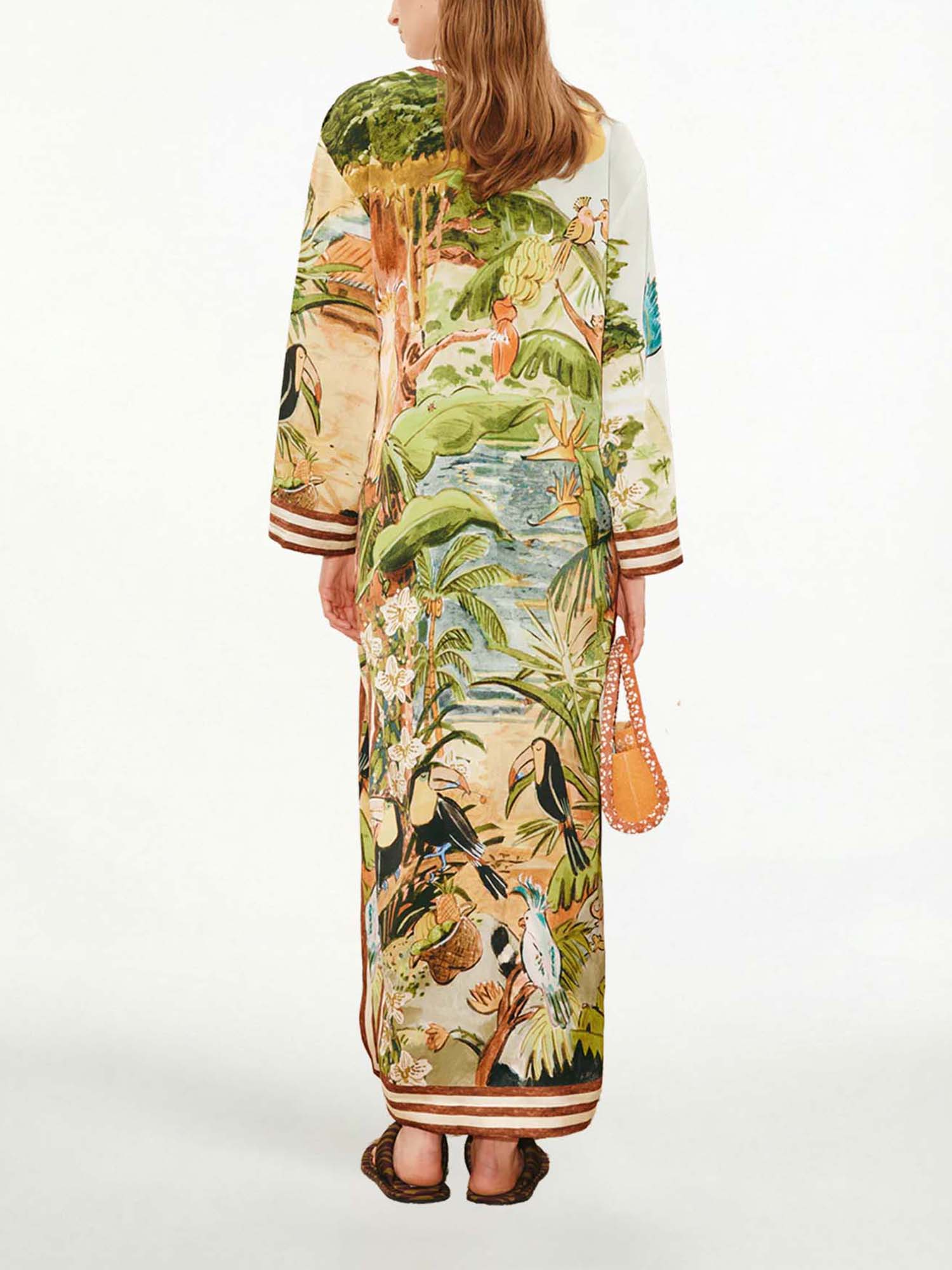 CELESTE | Vestido largo tropical con manga kimono y abertura