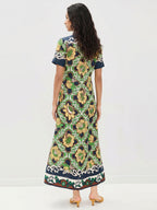 AZUCENA | Vestido con botones y cenefa botánica