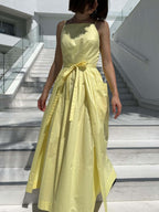 Yellow Belted Midi Dress