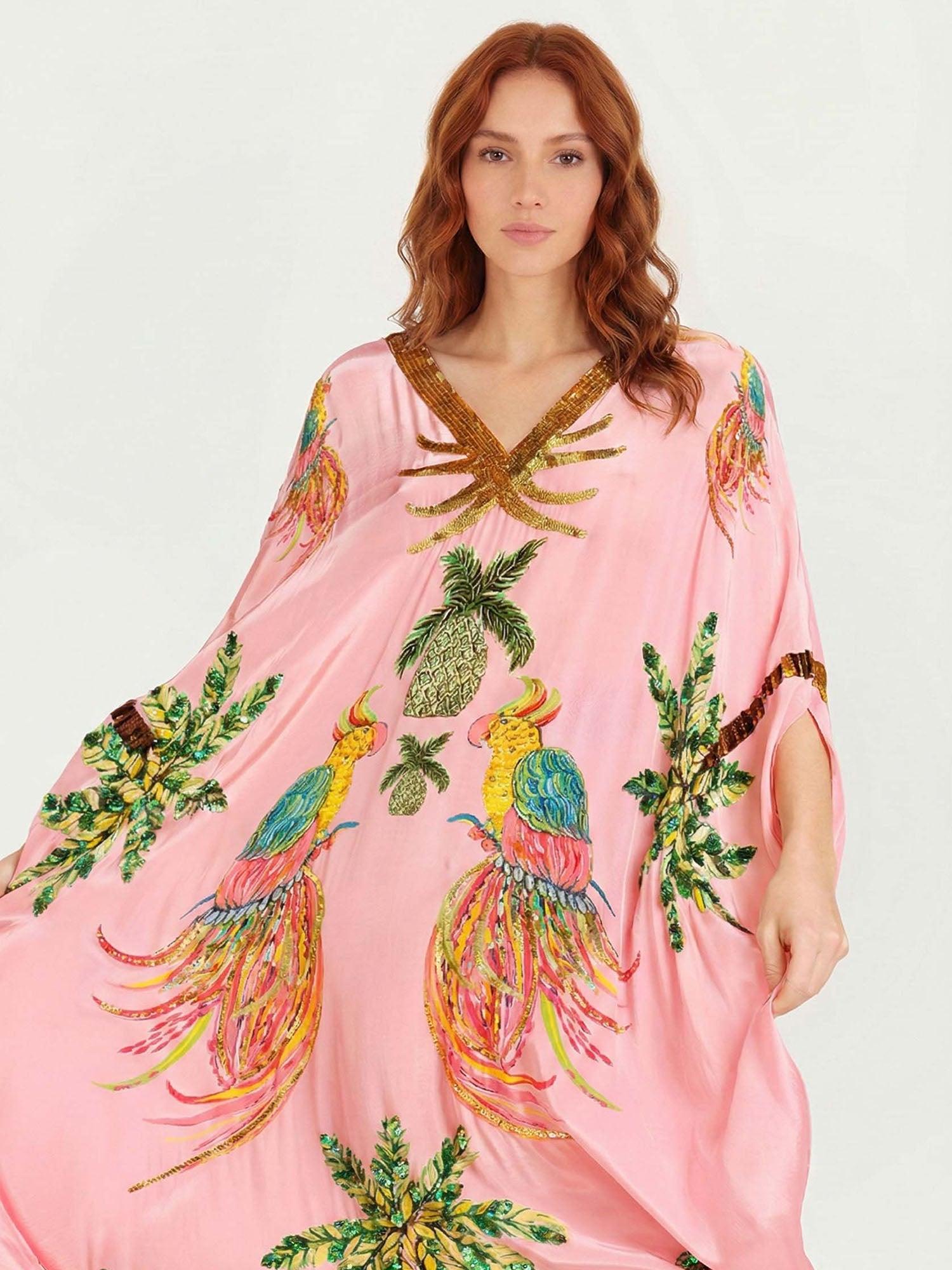 Black/Pink Parrot Print Maxi Dress