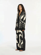 Abstract Black and White Print Wide-Leg Pants