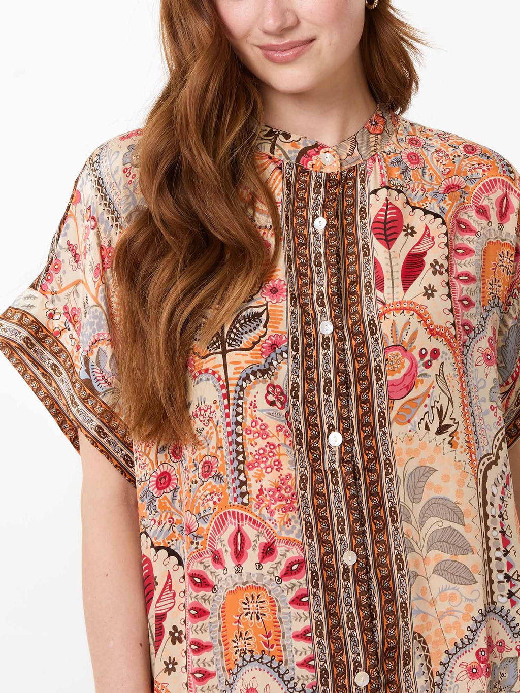 MARIELA | Camisa paisley en terracota con manga abullonada