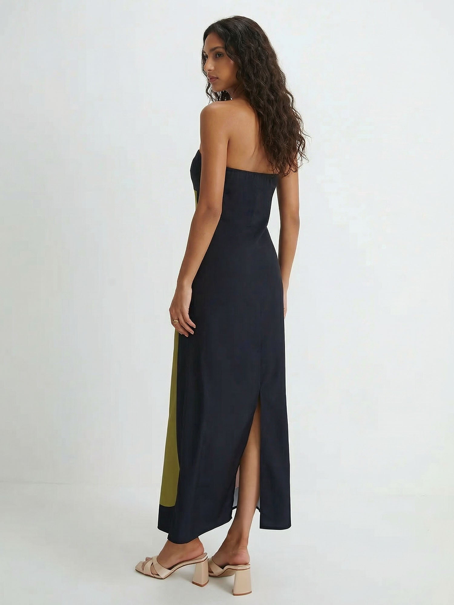 Abstract Floral Print Strapless Maxi Dress
