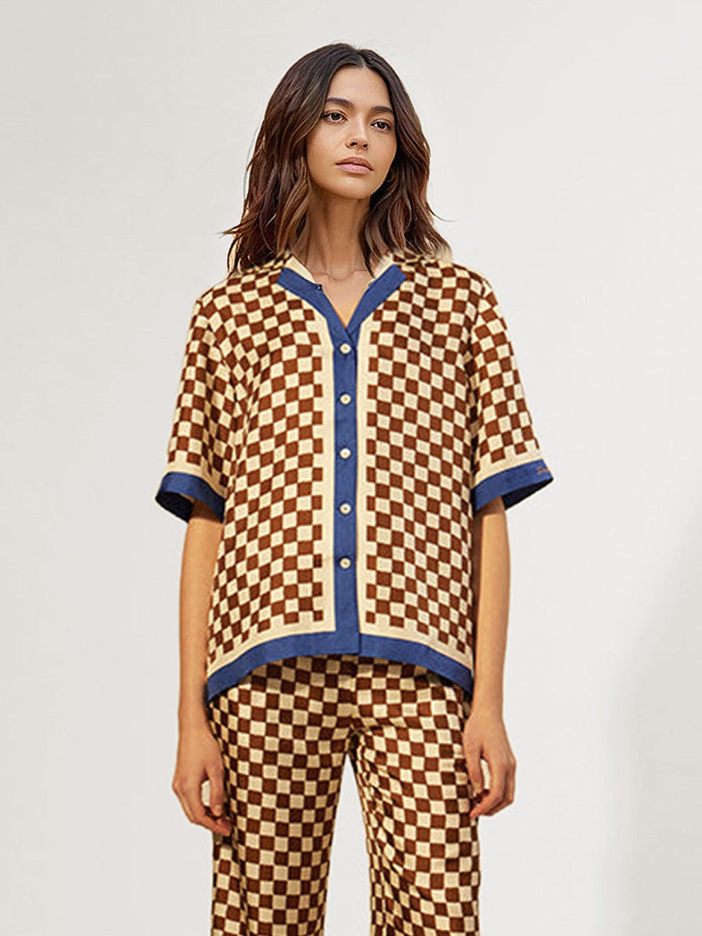 LOURDES | Camisa de cuadros con ribete en contraste