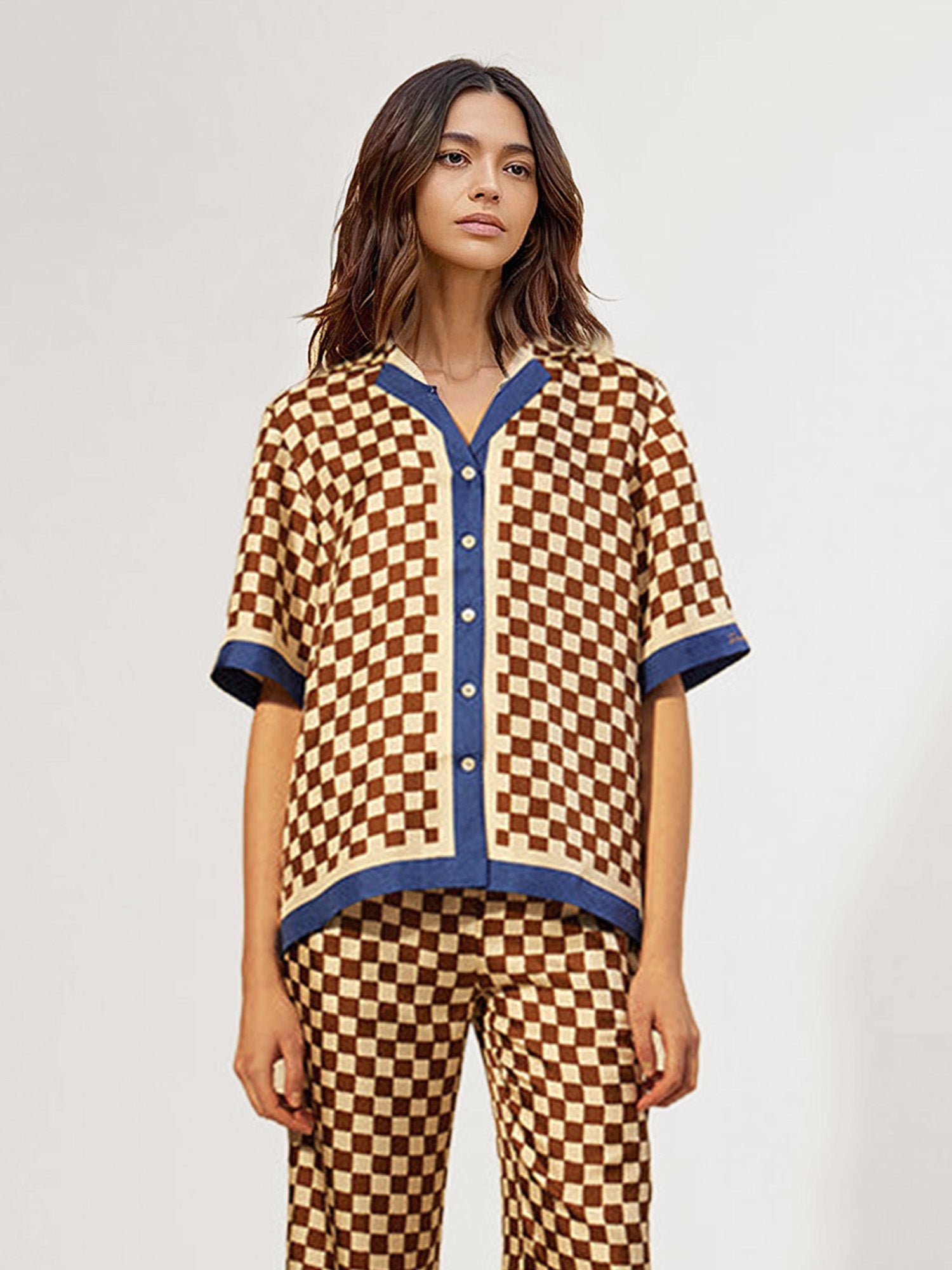 LOURDES | Camisa de cuadros con ribete en contraste