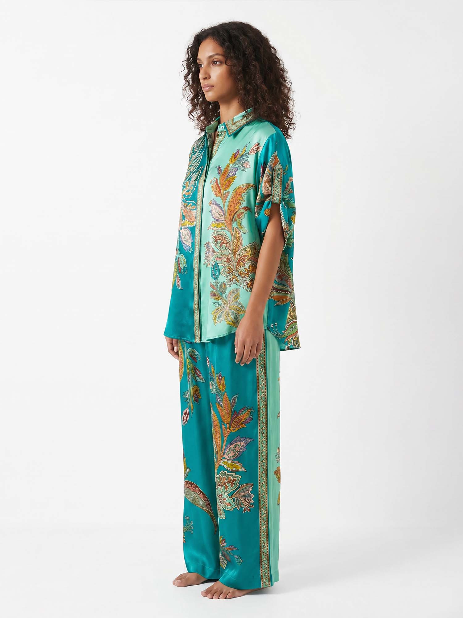 Emerald Botanical Flowing Pants
