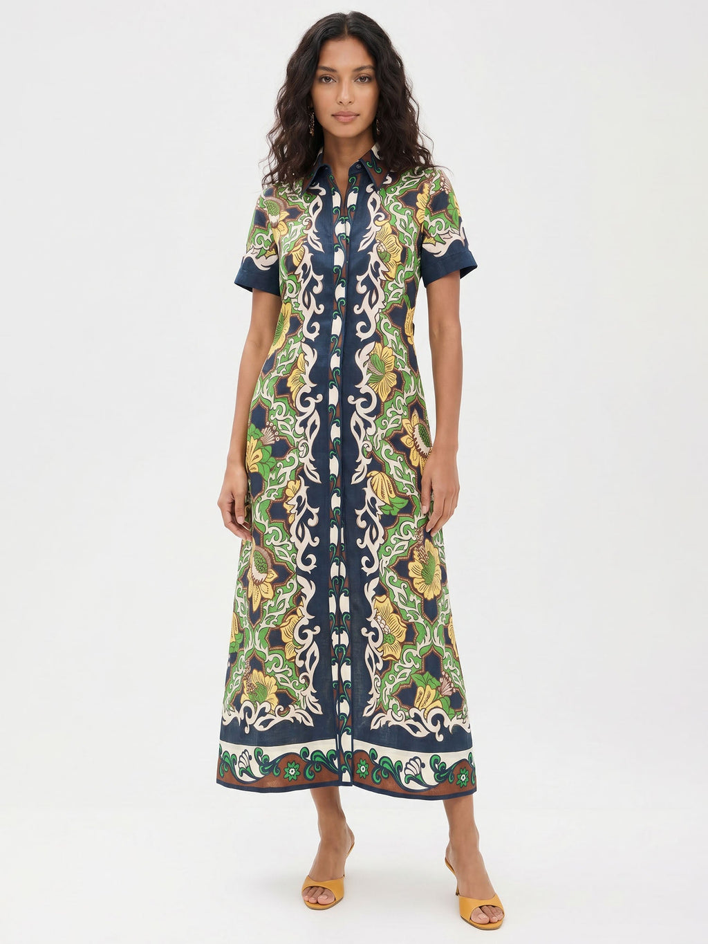 AZUCENA | Vestido con botones y cenefa botánica