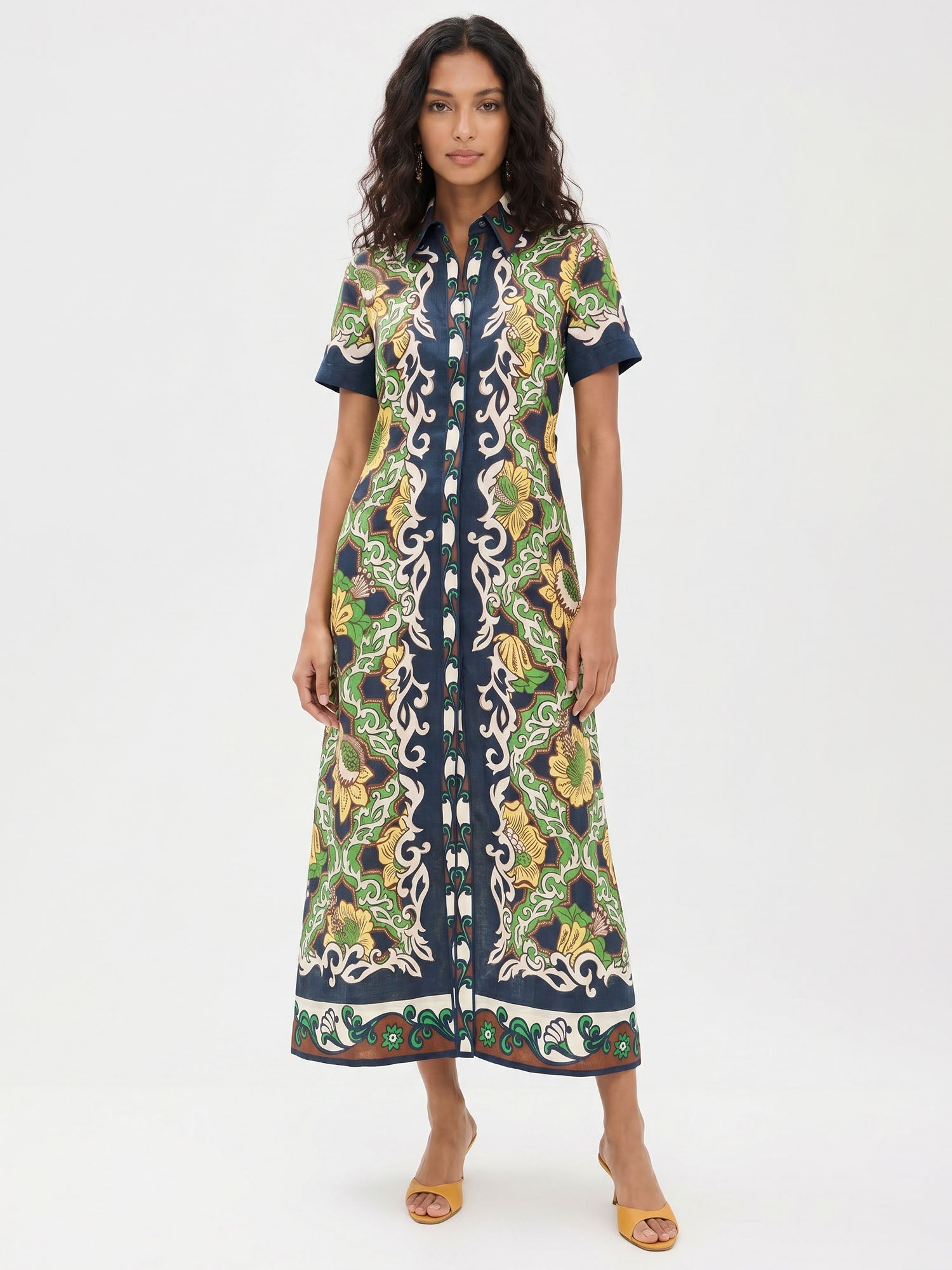 AZUCENA | Vestido con botones y cenefa botánica