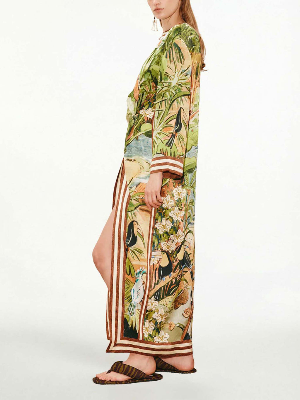 CELESTE | Vestido largo tropical con manga kimono y abertura