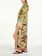 CELESTE | Vestido largo tropical con manga kimono y abertura