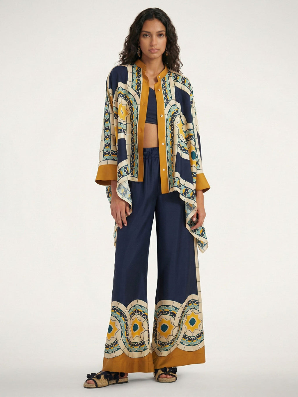 Geometric Print Oversized Button-Up Shirt
