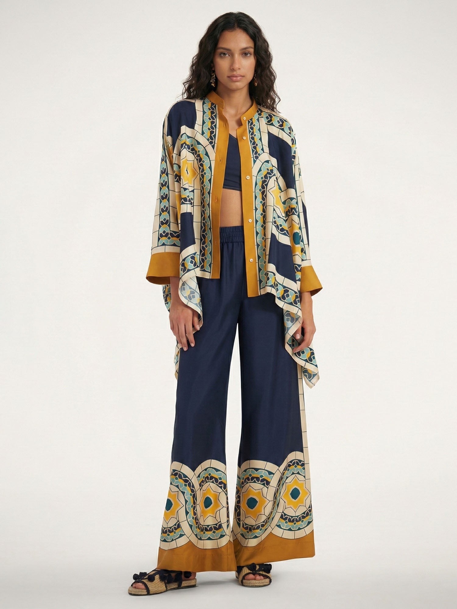 Geometric Print Oversized Button-Up Shirt